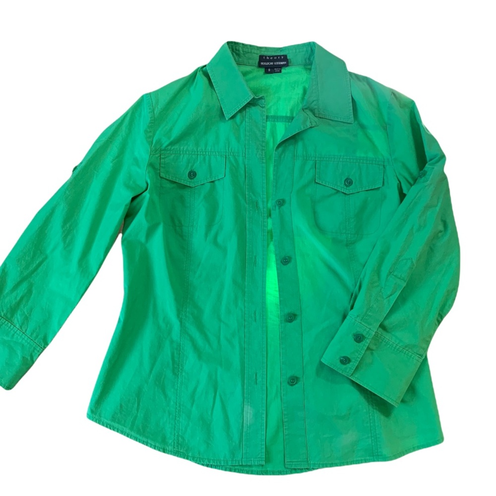 THEORY green cotton button down small